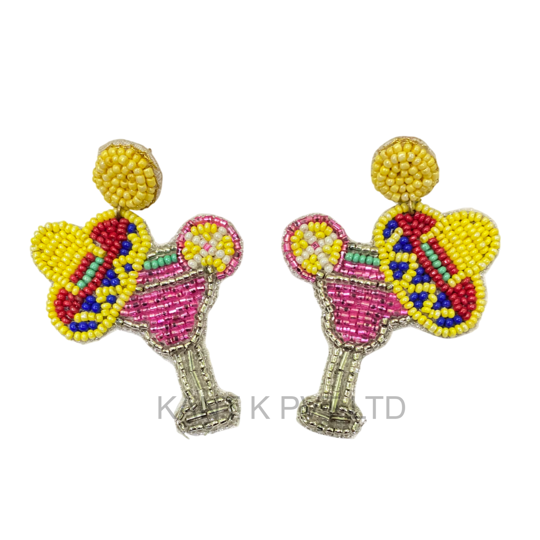 Handmade Beaded Margarita Earrings Colorful Cocktail Statement Earrings
