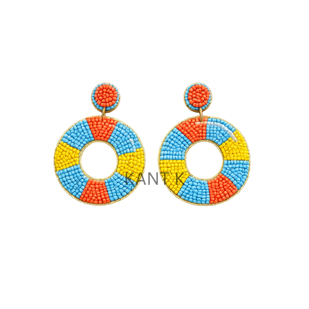 Handmade Summer Pool Float Inspired Beaded Dangle Earrings