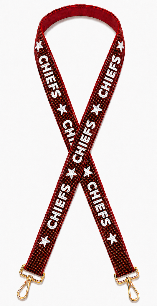 CHIEFS with Star Gameday Maroon & White Beaded Bag Strap