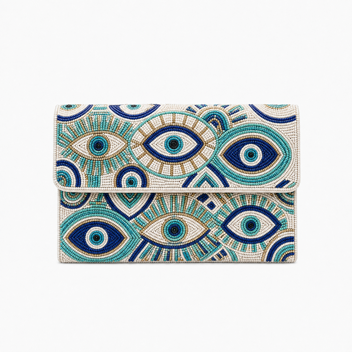 Hand-Beaded Evil Eye Clutch Bag for Women