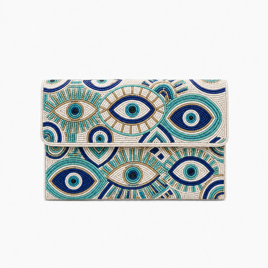 Hand-Beaded Evil Eye Clutch Bag for Women