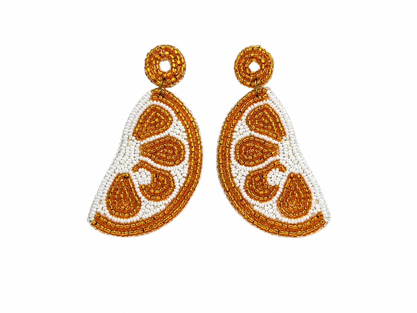 Handmade Orange Slice Beaded Earrings Vibrant Citrus Fruit Jewelry