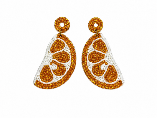 Handmade Orange Slice Beaded Earrings Vibrant Citrus Fruit Jewelry