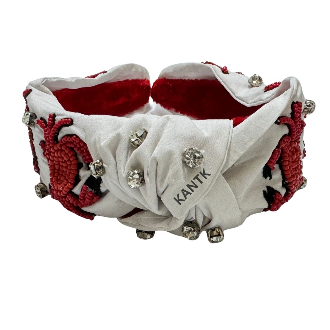 Handmade White and Red Beaded Crab Headband