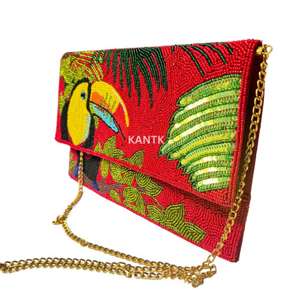 Handmade Tropical Toucan Beaded Clutch