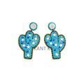 Blue Seed Bead Cactus Statement Earrings