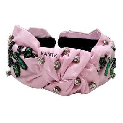 Pink Beaded Floral Headband for Women