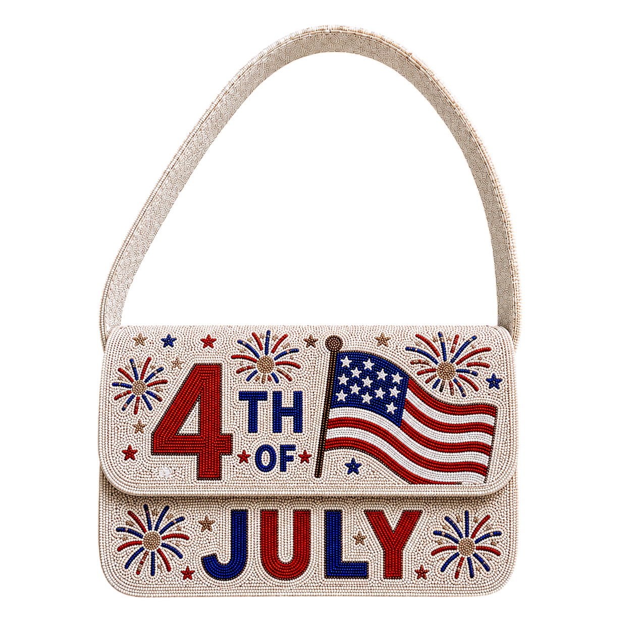 Handmade Patriotic 4th of July Beaded Shoulder Bag USA Flag Sequin Handbag for Women