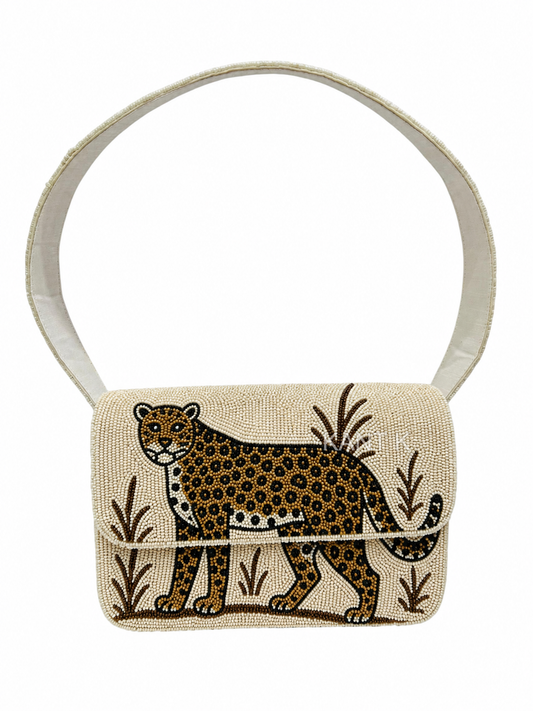 Tiger Beaded Shoulder Bag Handmade Animal Print Bag