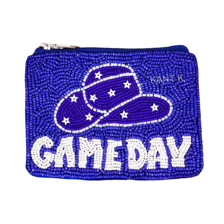 Cowboy Blue Game Day Beaded Coin Purse Western Football Fan Wallet