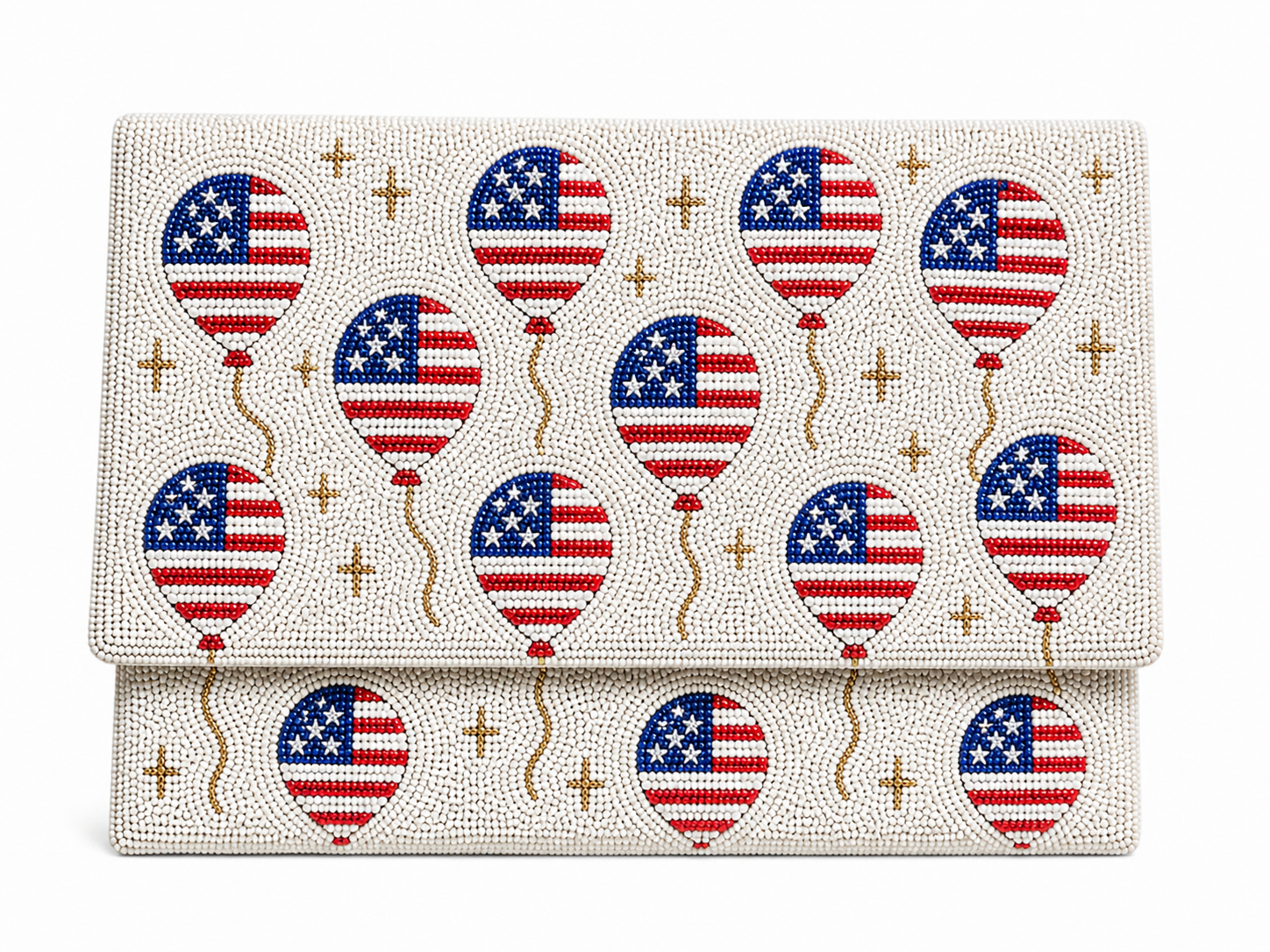 USA Balloons 4th of July Beaded Clutch Patriotic Red, White & Blue Handcrafted Evening Bag
