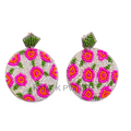 Handmade Floral Pink & White Round Beaded Earrings