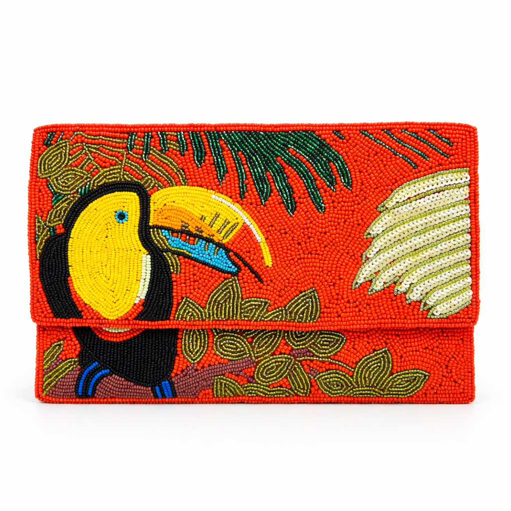 Handcrafted Toucan Bird Beaded Clutch Bag