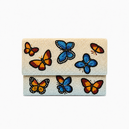Handmade Multicolor  Butterfly Beaded Clutch Vintage Style Clutch