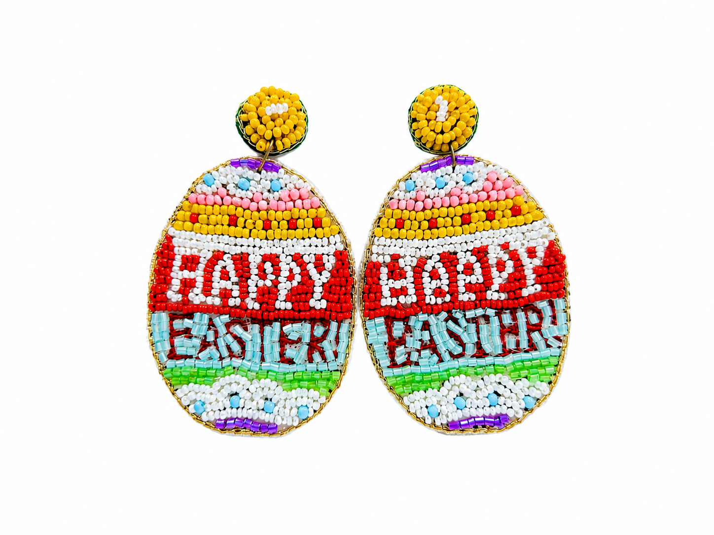 Happy Easter Egg Handmade Seed Bead Dangle Earrings