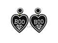 Handcrafted Black and White Beaded Heart BOO Drop Earrings