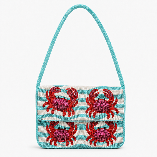 Beaded Crabs Shoulder Bag Tropical Ocean Crab Purse