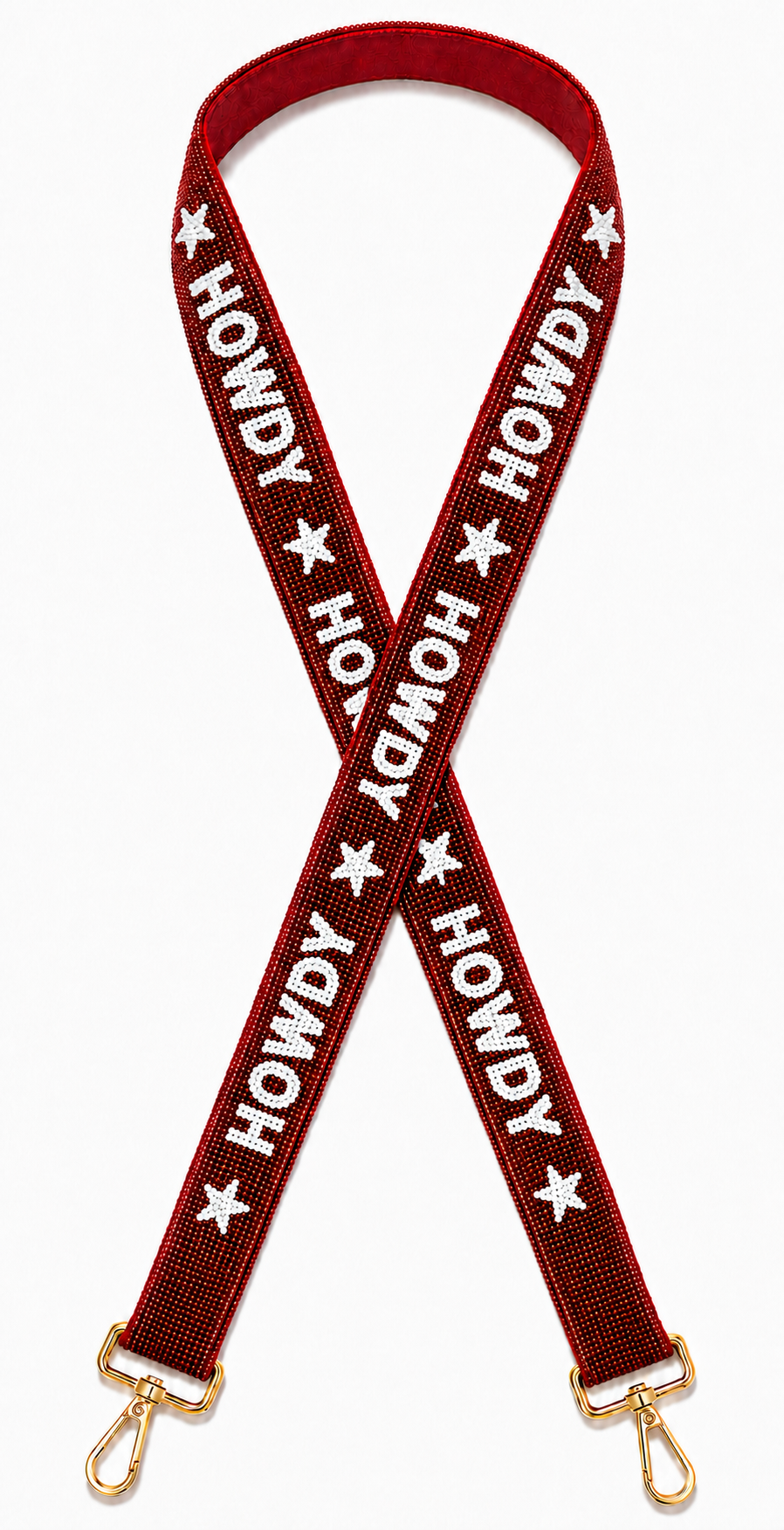 Maroon and White Howdy Western Gameday Beaded Bag Strap