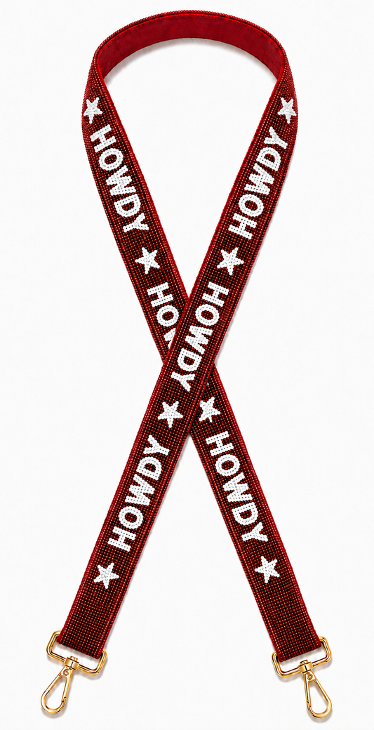 Maroon and White Howdy Western Gameday Beaded Bag Strap