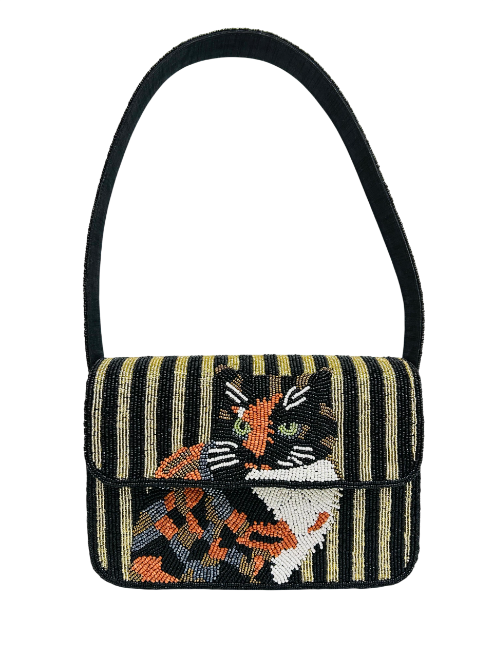 CAT Beaded Shoulder Bag Handmade Seed Bead Purse, Artisan Dog Clutch