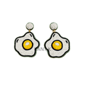 Handmade Beaded Fried Egg Embroidered Earrings