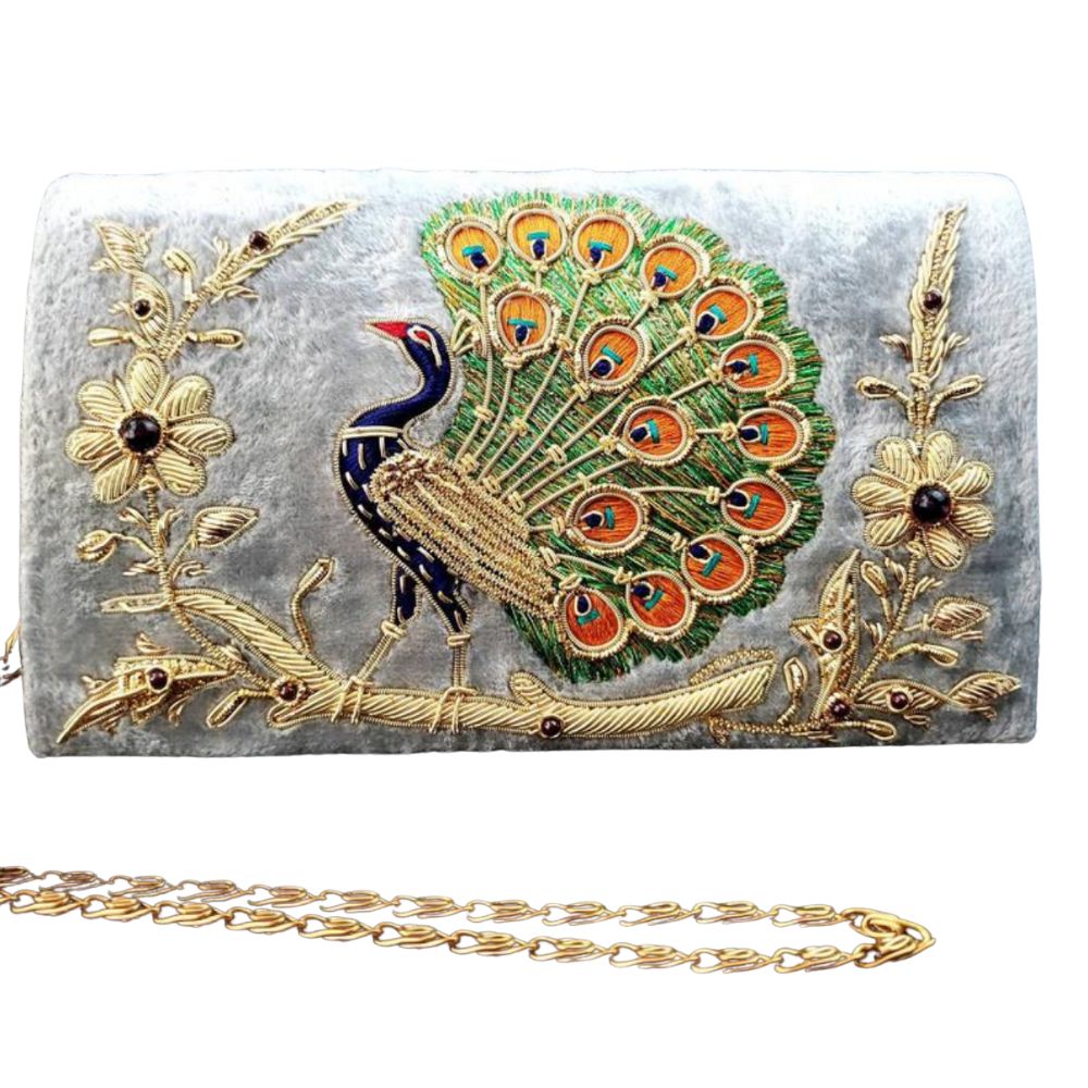 Peacock Velvet Evening Bag