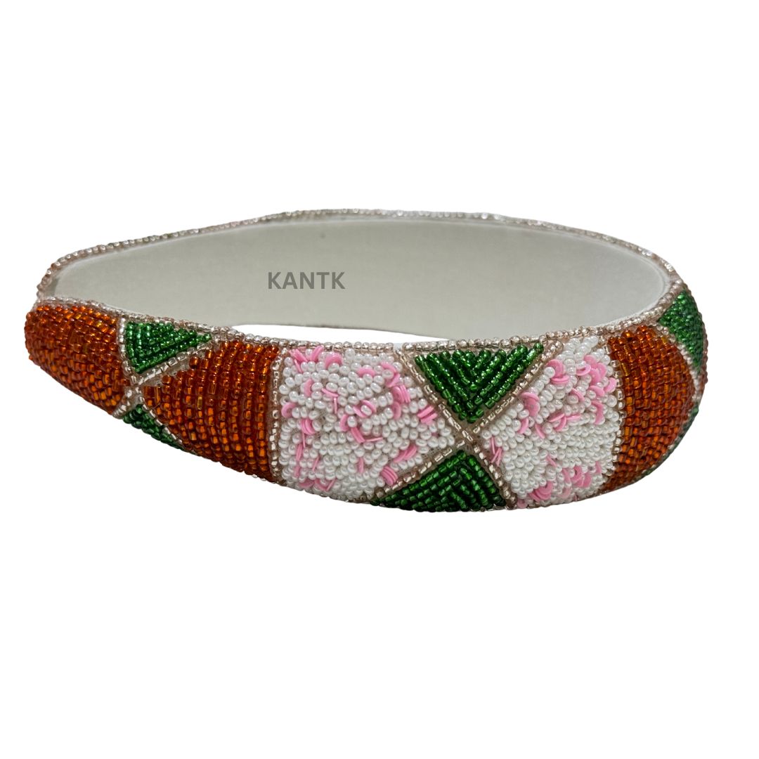 Handmade Tricolor Beaded Headband Embroidered Hair Accessory for Women & Girls