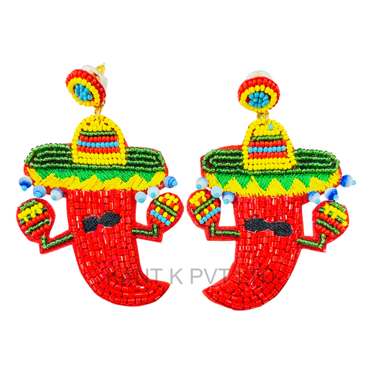 Spicy Beaded Red Chili Pepper Earrings