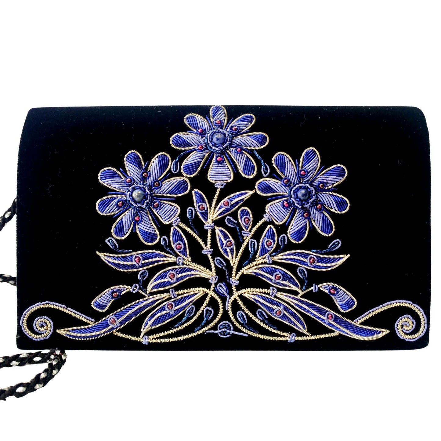 Embroidered 3 Daisy Flower Clutch with Removable Chain Strap