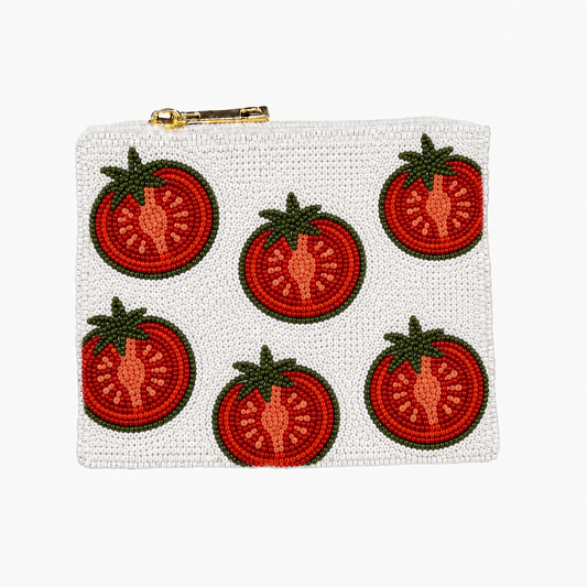 Handmade Tomato Beaded Coin Purse Cute Fruit-Inspired Bead Bag