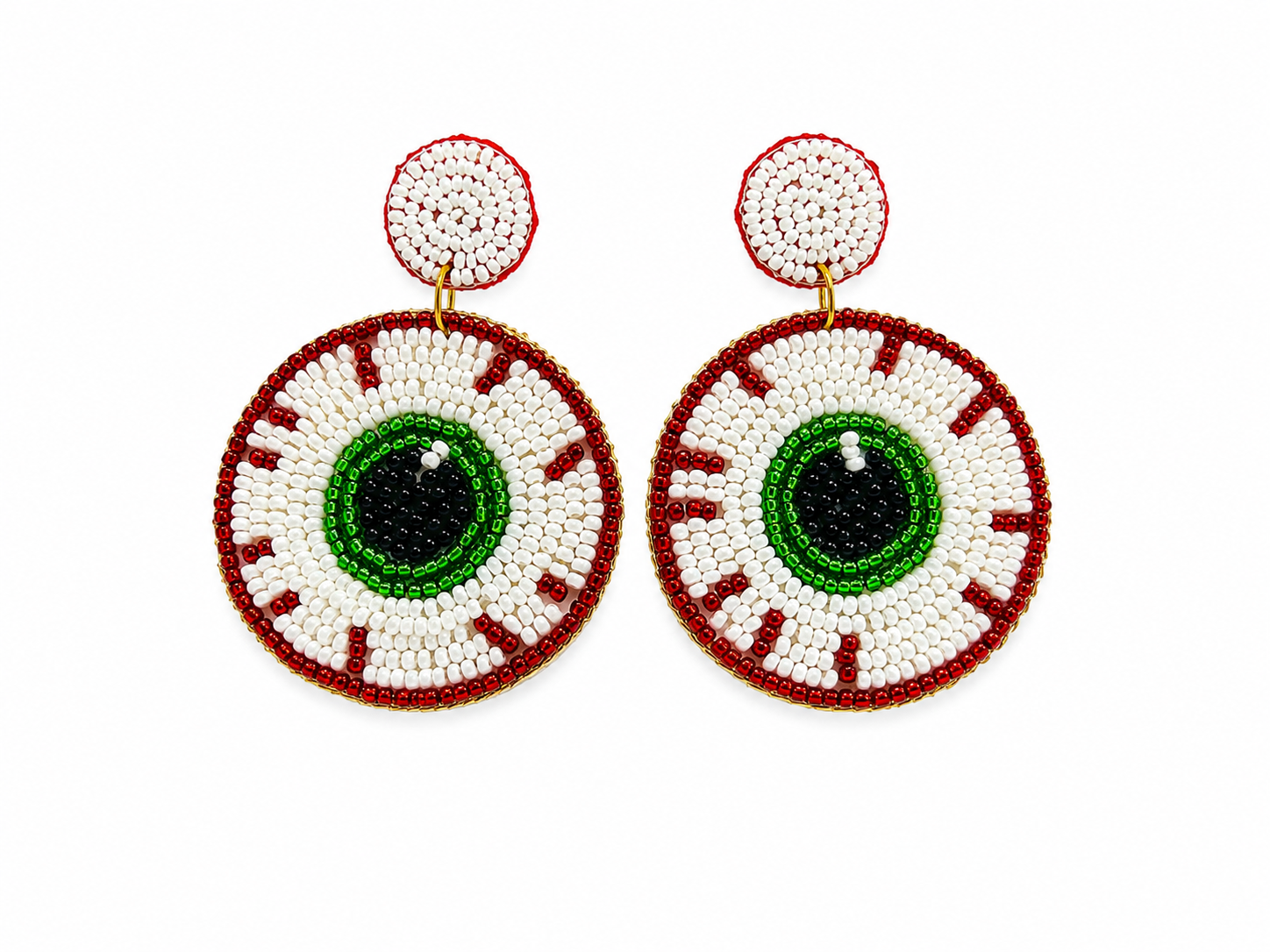 Handcrafted Red & White Evil Eye Beaded Drop Earrings