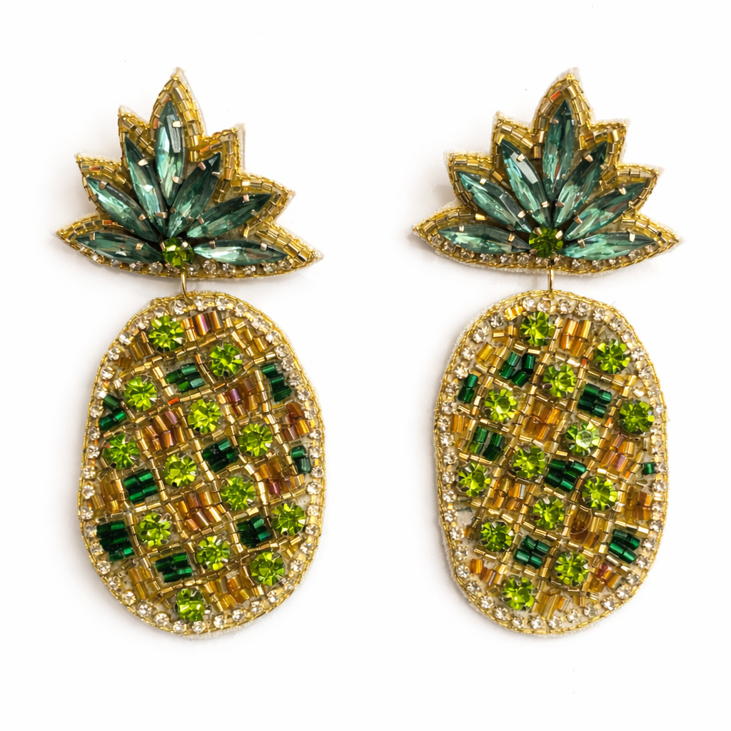 Mini Pineapple Beaded Earrings Tropical Handmade Statement Jewelry