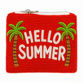 Handmade Summer Red & White Beaded Coin Purse