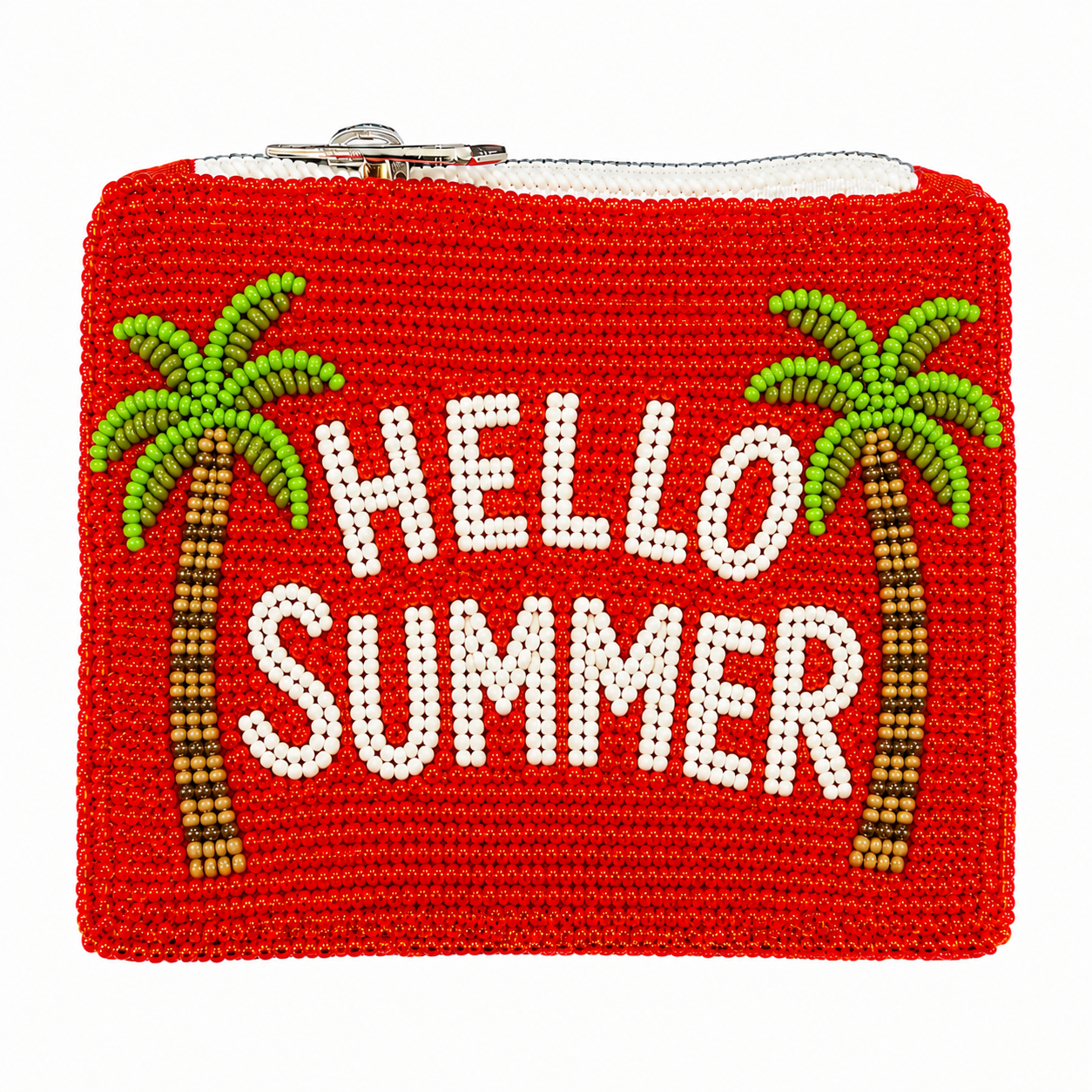 Handmade Summer Red & White Beaded Coin Purse