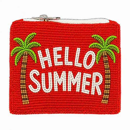 Handmade Summer Red & White Beaded Coin Purse