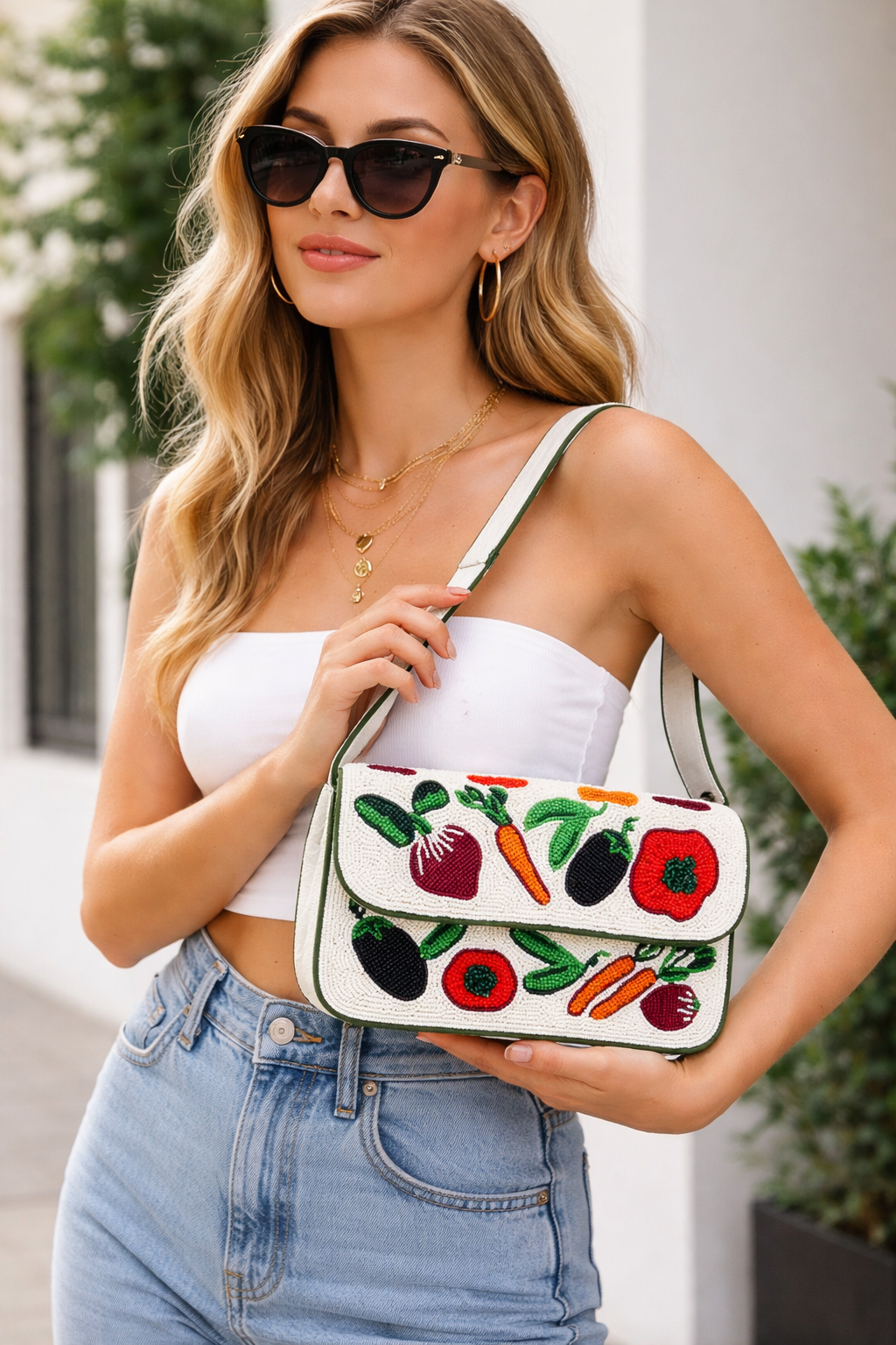 Handmade Beaded Vegetable Shoulder Bag Boho Floral Bag