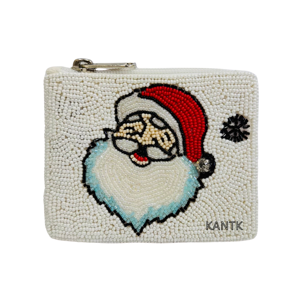 Handmade Beaded Coin Purse with Santa Claus Design