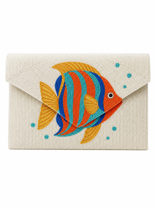 Handmade Beaded Fish Clutch Bag Embroidered Evening Purse