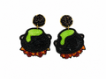 Vibrant Green Potion Cauldron Beaded Earrings