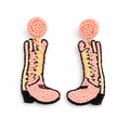 Pink Beaded Cowboy Boot Dangle Earrings
