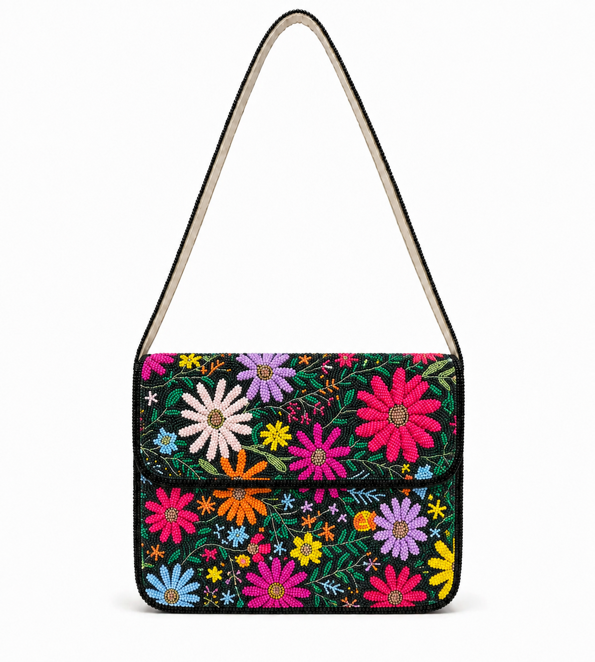 Handcrafted Floral Beaded Shoulder Bag for Women