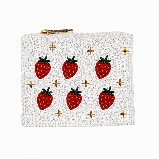 Handmade Strawberry Beaded Coin Purse Cute Fruit Pouch