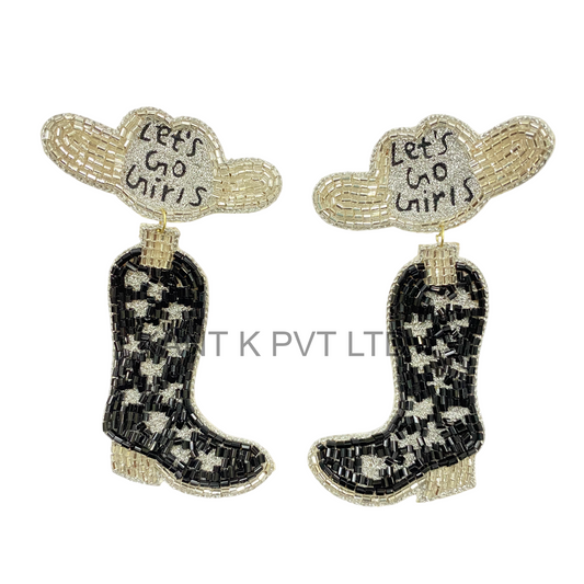 Let’s Go Girls Pink Cowboy Boot Beaded Earrings
