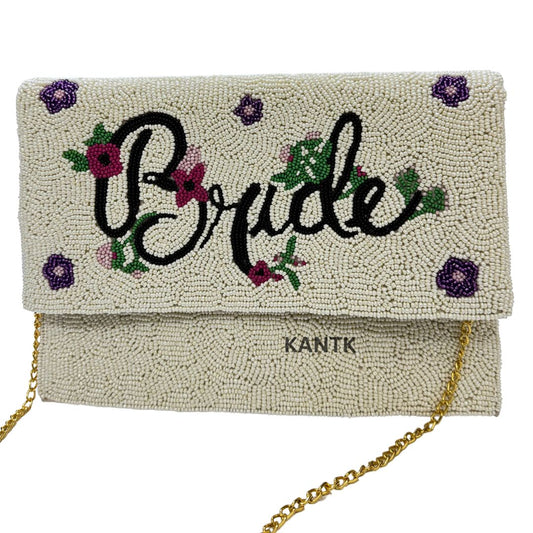 Handmade Bridal Beaded Clutch with Floral Accents