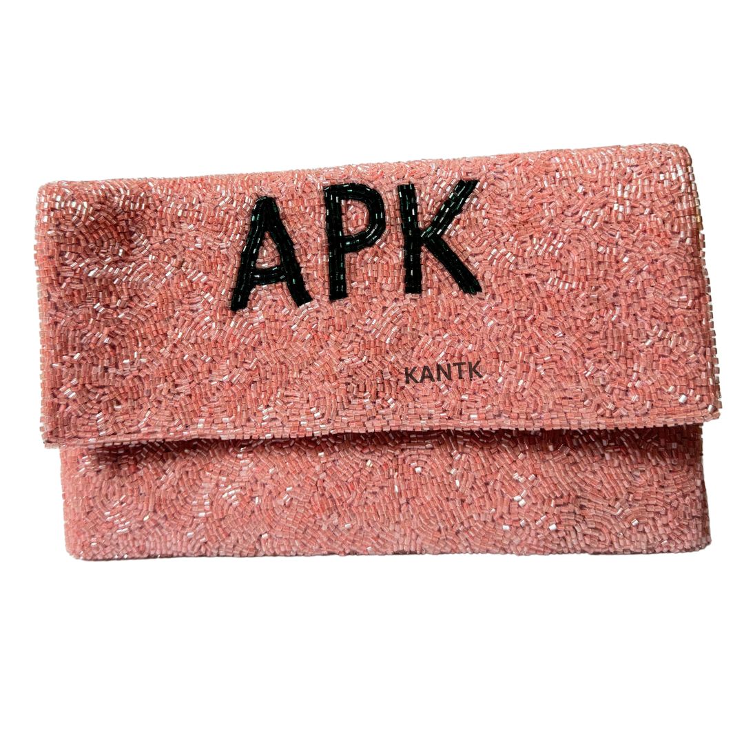 Pink Custom "APK" Beaded Evening Clutch