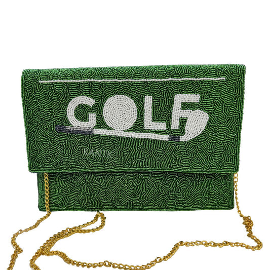 White & Green Beaded Golf Ball & Club Clutch