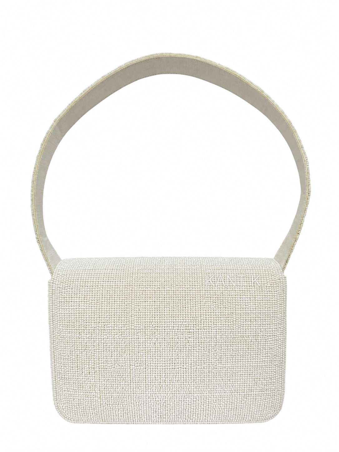 White Beaded Shoulder Bag with Bee & Wildflower Design