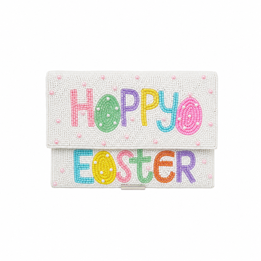 Happy Easter Beaded Clutch Handmade Festive Egg & Bunny Evening Bag