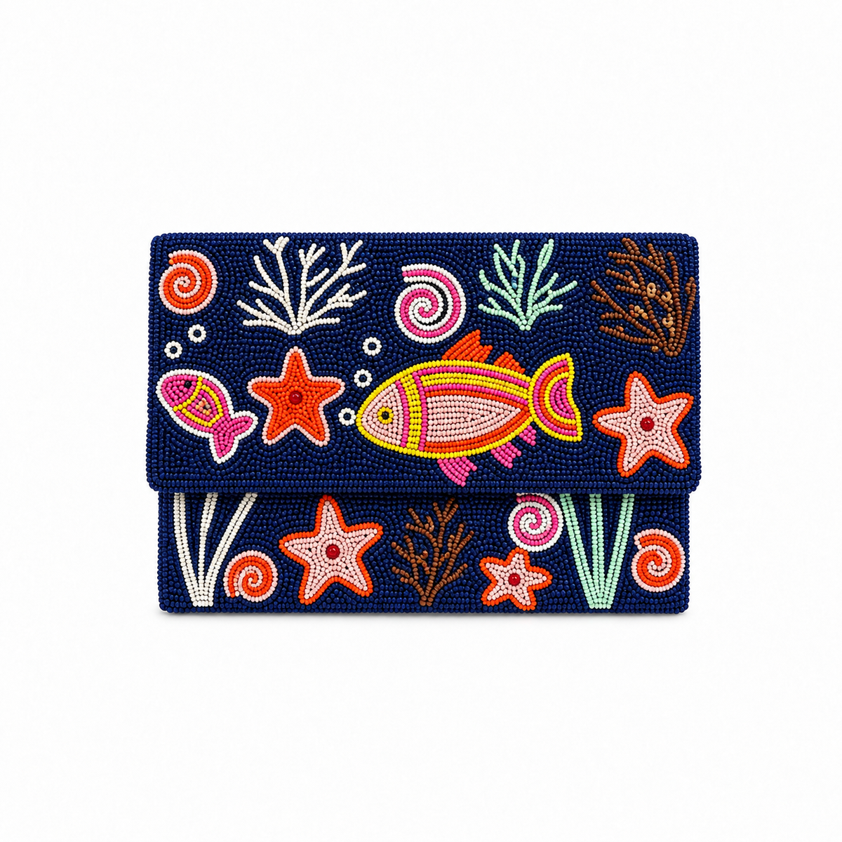 Hand-Beaded Ocean-Themed Envelope Clutch