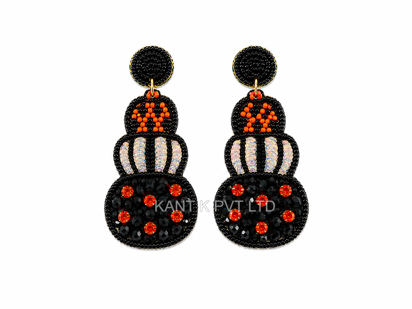 Handmade Tiered Halloween Beaded Statement Drop Earrings
